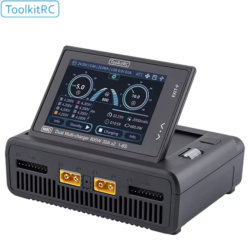 ToolkitRC M8D 1600W 50A DC Balance Touch Screen Charger 65W Fast Charge Dual Channels for 1-8S Lipo Battery for FPV Drone Car RC Model Parts (M8D)
