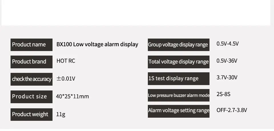 BX100 Battery Voltage Tester 1-8S LiPO 1PC