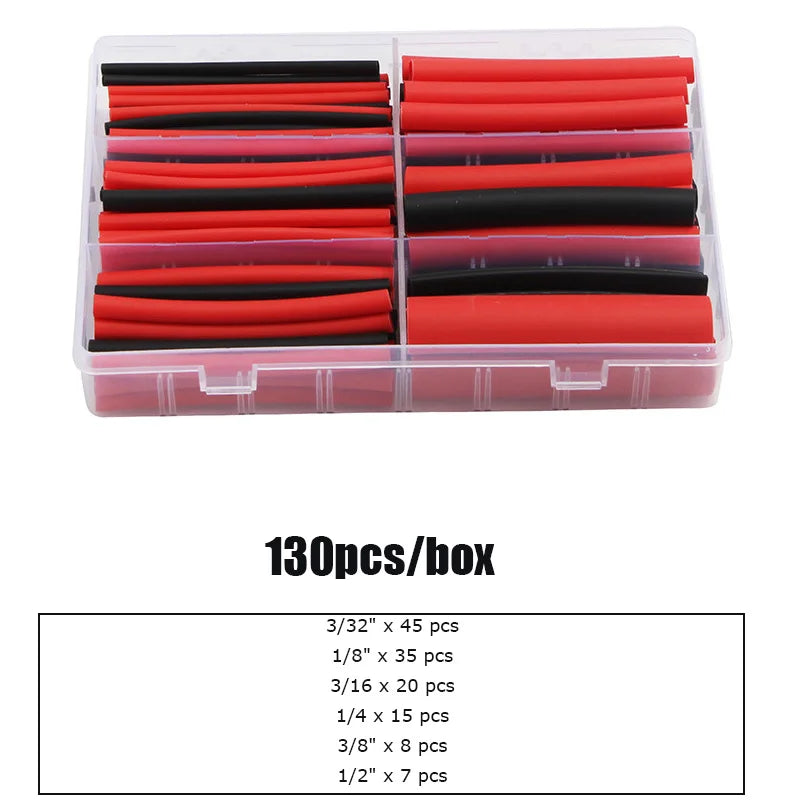 Dual-Wall Heat Shrink Tubing Kit - 130/270 Pieces, 6 Sizes