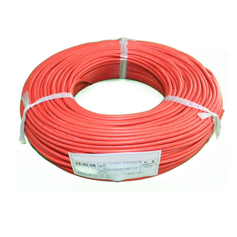 2m High-Temperature Silicone Wire - 6-30 AWG (1m Red + 1m Black)