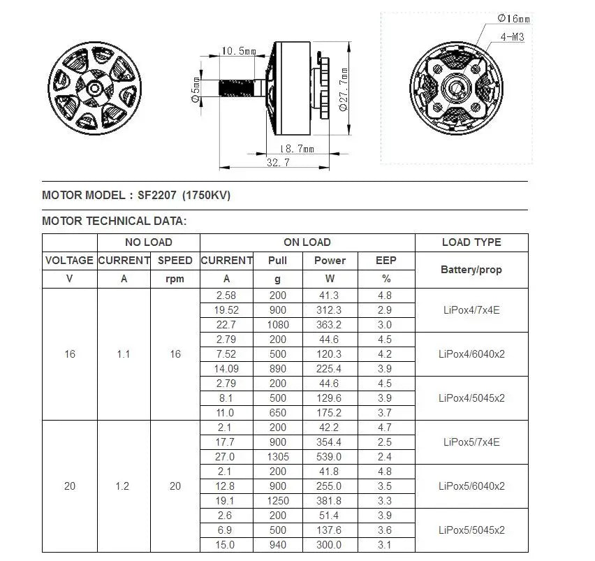 SUN FUN 2207 Brushless Motor 1750/2450/2750KV