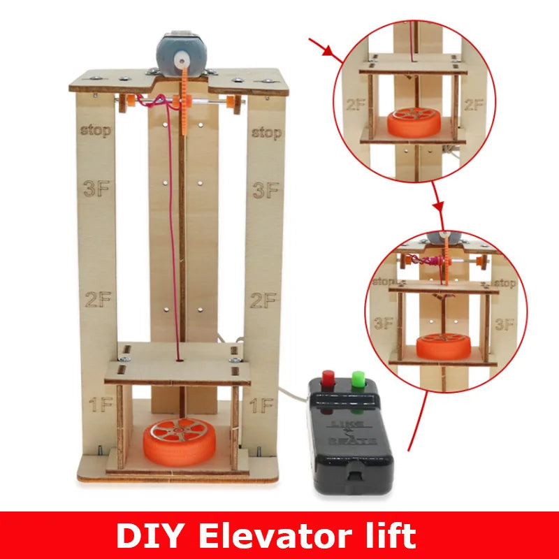 DIY Electric Remote Control Lift Elevator Wooden Science Model Kit