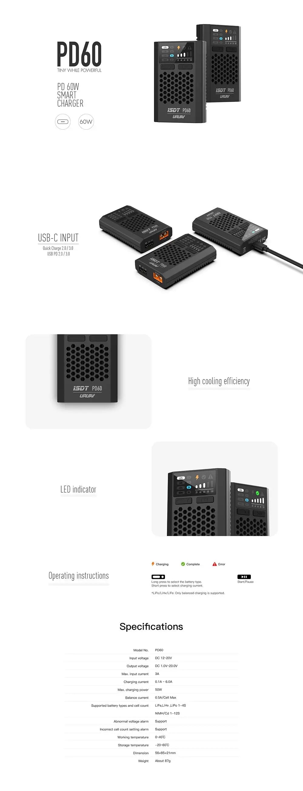 ISDT URUAV PD60 60W 6A Balance Charger