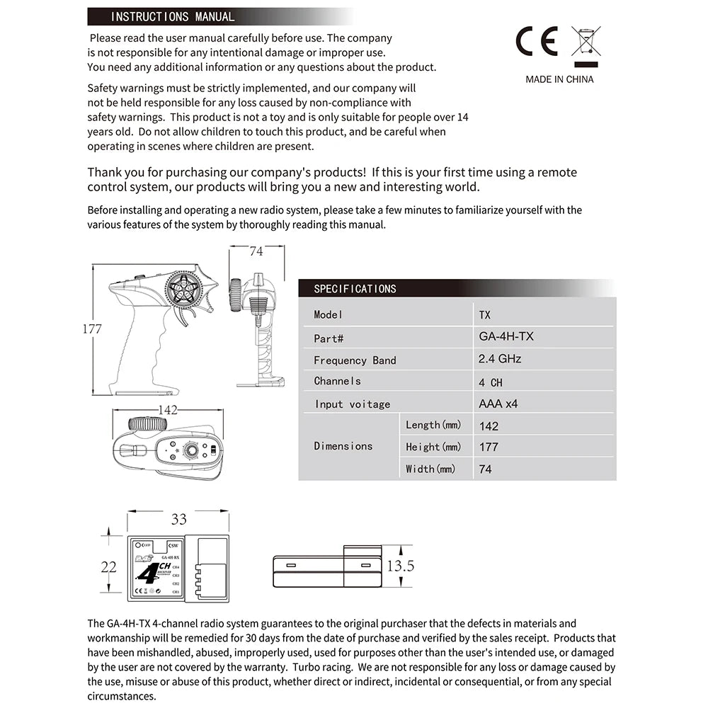 TX4 2.4GHz 4CH RC Car Radio Transmitter