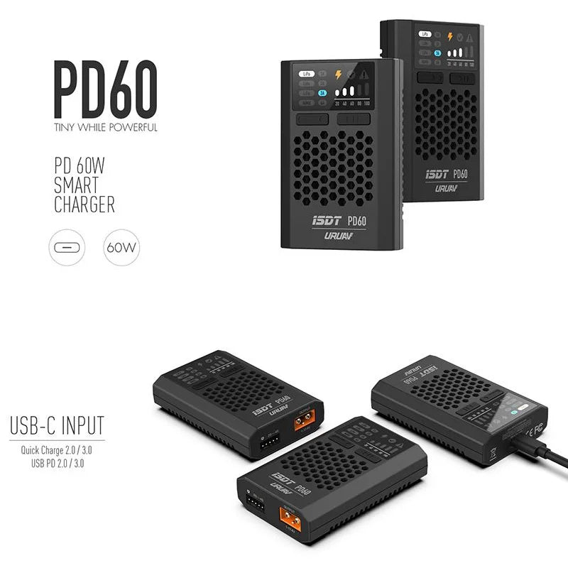 ISDT URUAV PD60 60W 6A USB-C 1-4S LiPo Balance Charger