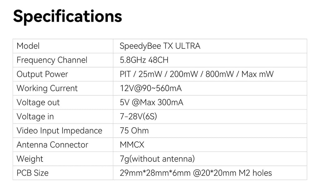 SpeedyBee TX ULTRA TX1600 5.8GHz 48CH 1.6W FPV VTX