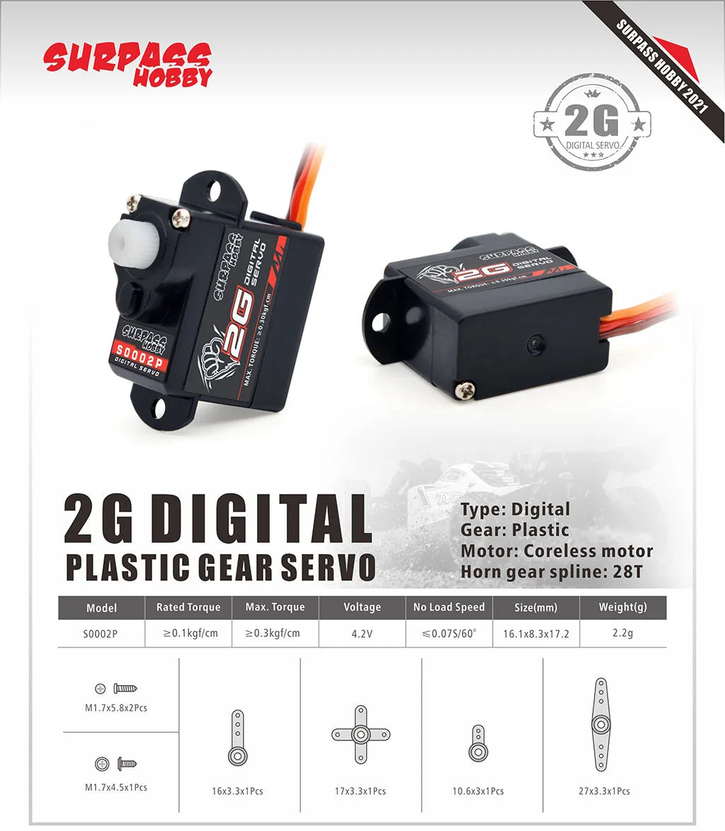 Surpass Hobby Micro Digital Servos - 2g to 8g