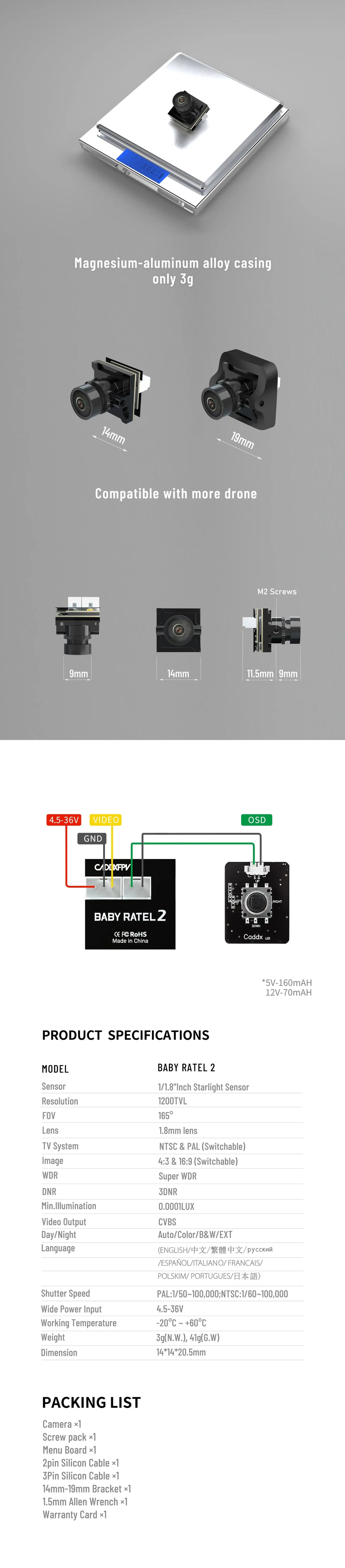 CaddxFPV Baby Ratel 2 Nano 1200TVL FPV Camera