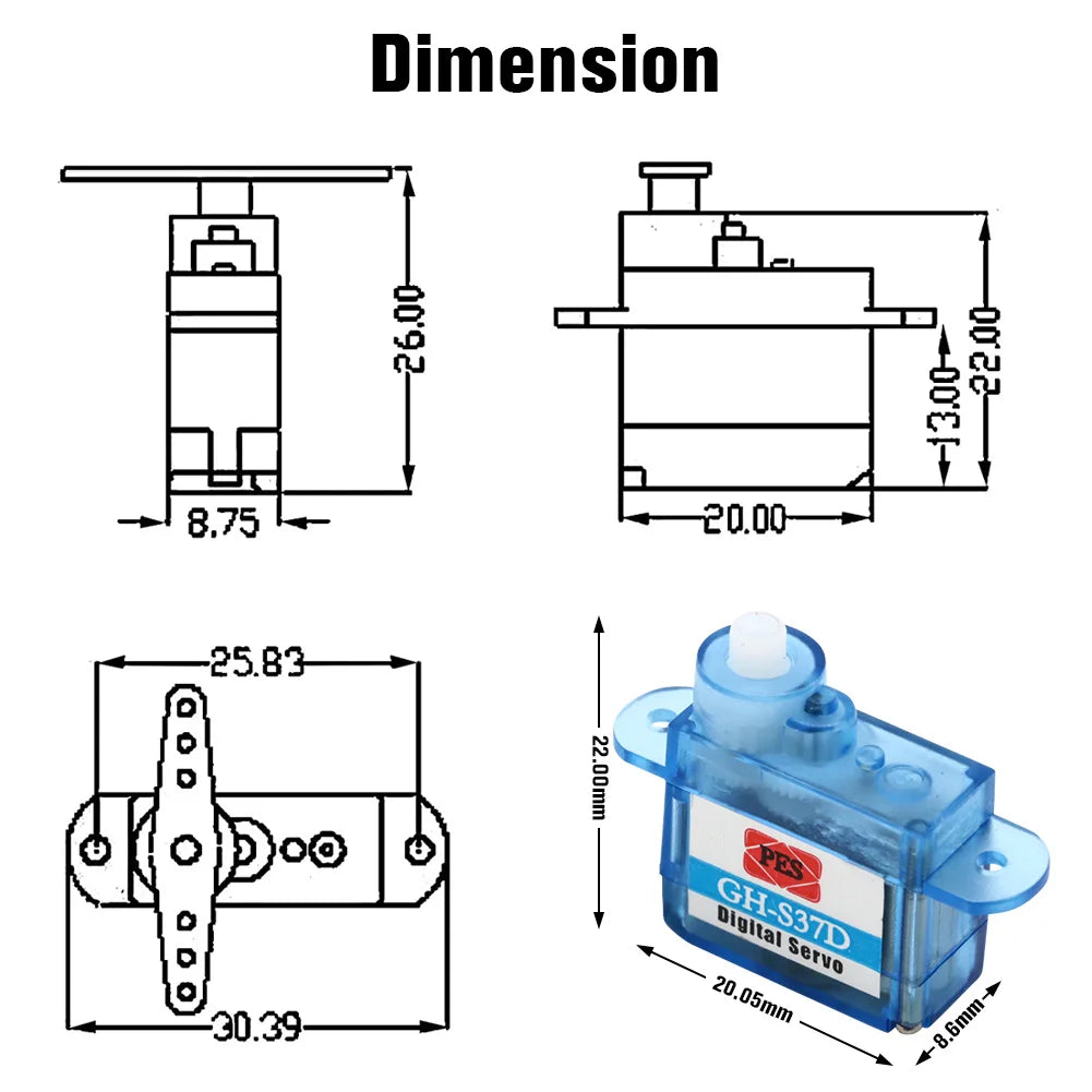 PES GH-S37A 3.7g Micro Servo - 5 Pack