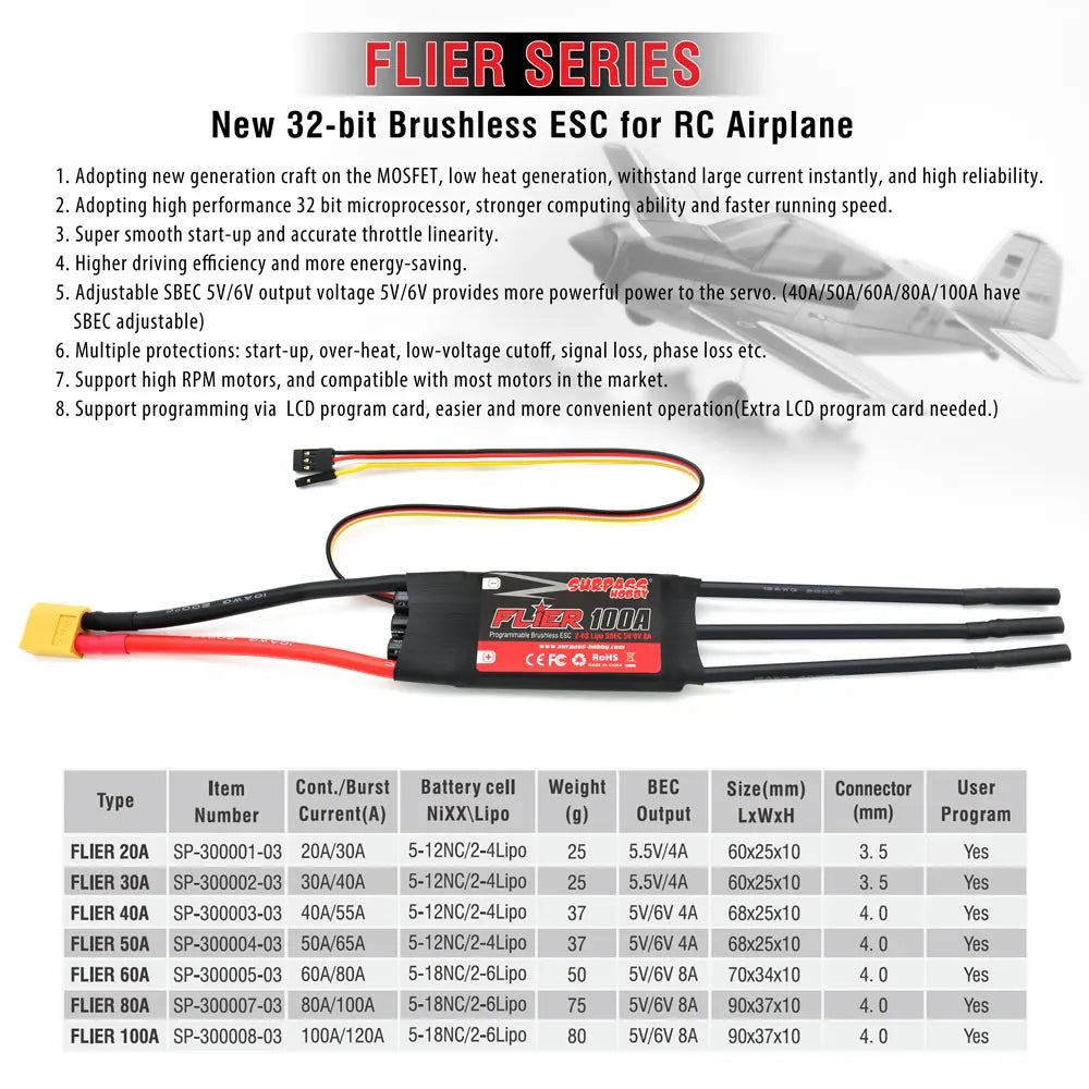 SURPASS HOBBY Flier 20A-100A Brushless ESC
