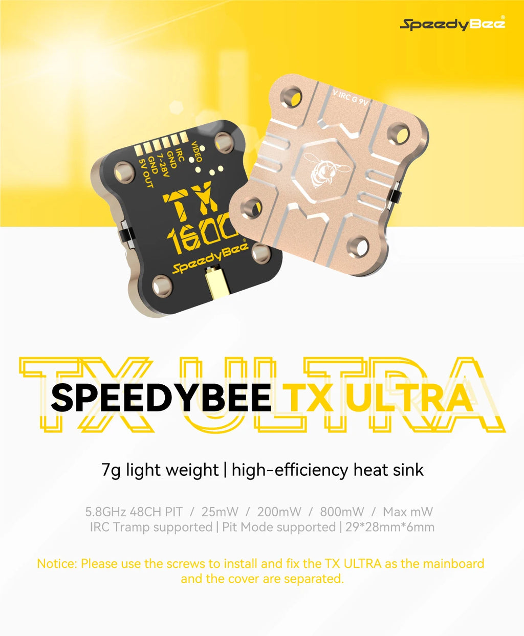SpeedyBee TX ULTRA TX1600 5.8GHz 48CH 1.6W FPV VTX