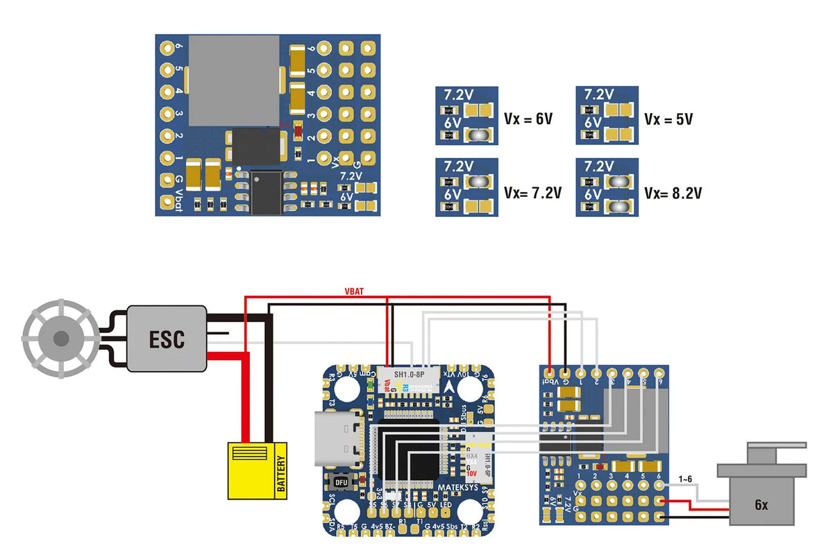 Matek Systems SVPDB-8S Servo Power Distribution Board