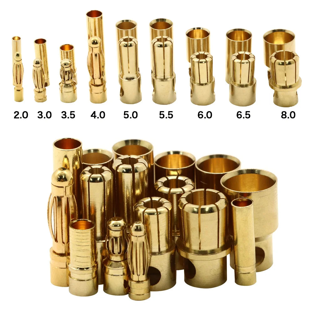 Gold Bullet Connectors 2.0-8.0mm - 10 Pair
