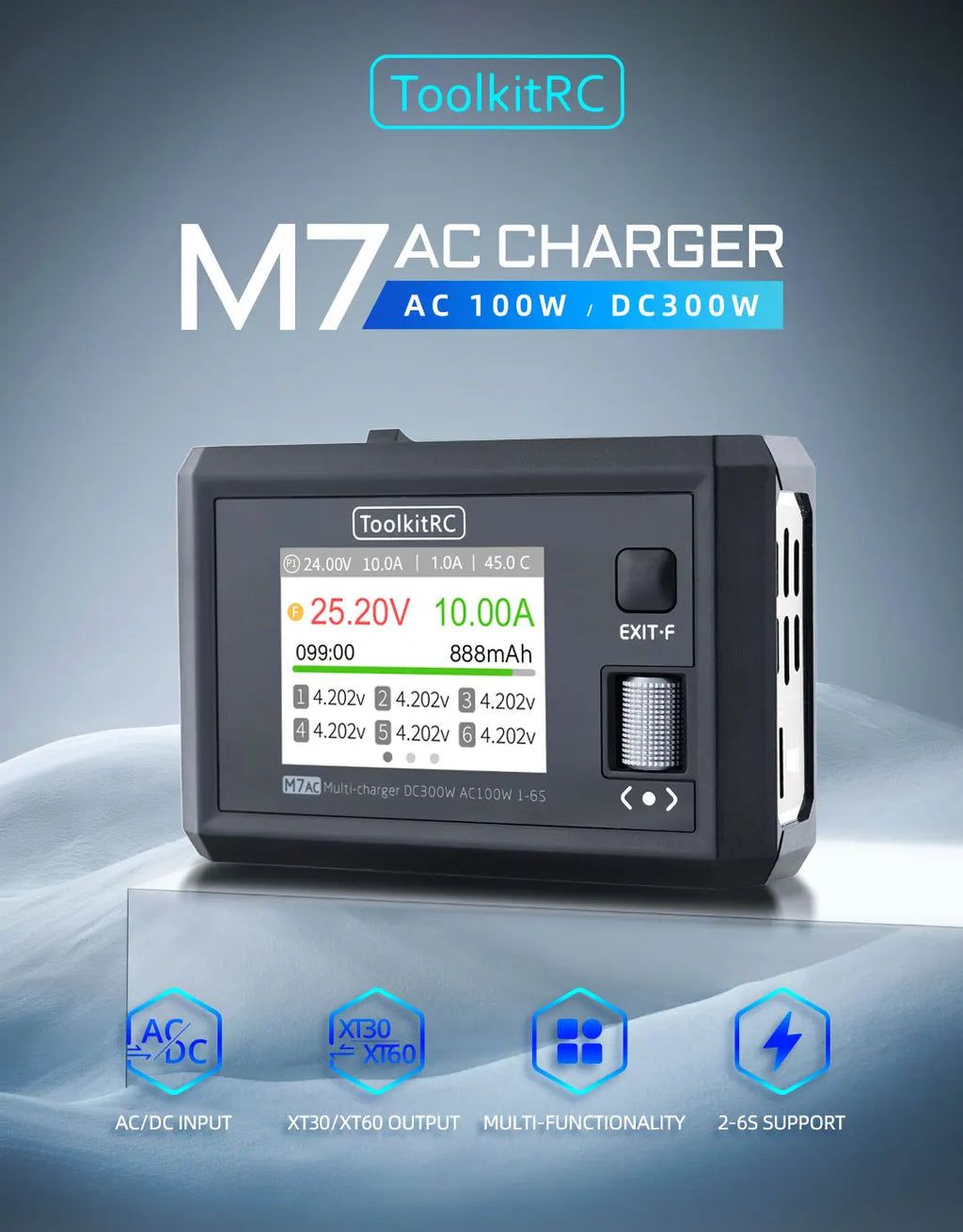 ToolkitRC M7AC 100W AC / 300W DC Smart Charger