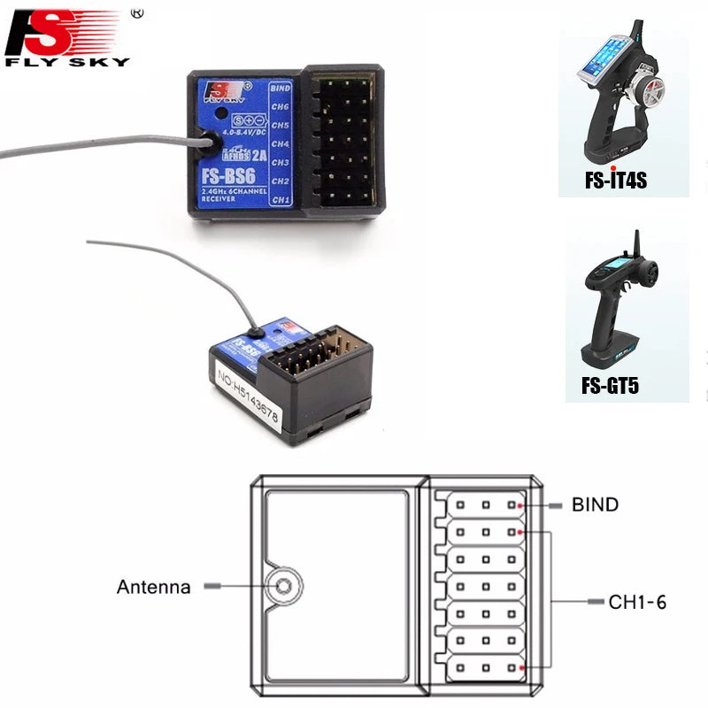 FlySky FS-BS3 / FS-BS4 / FS-BS6 Receiver with Gyro