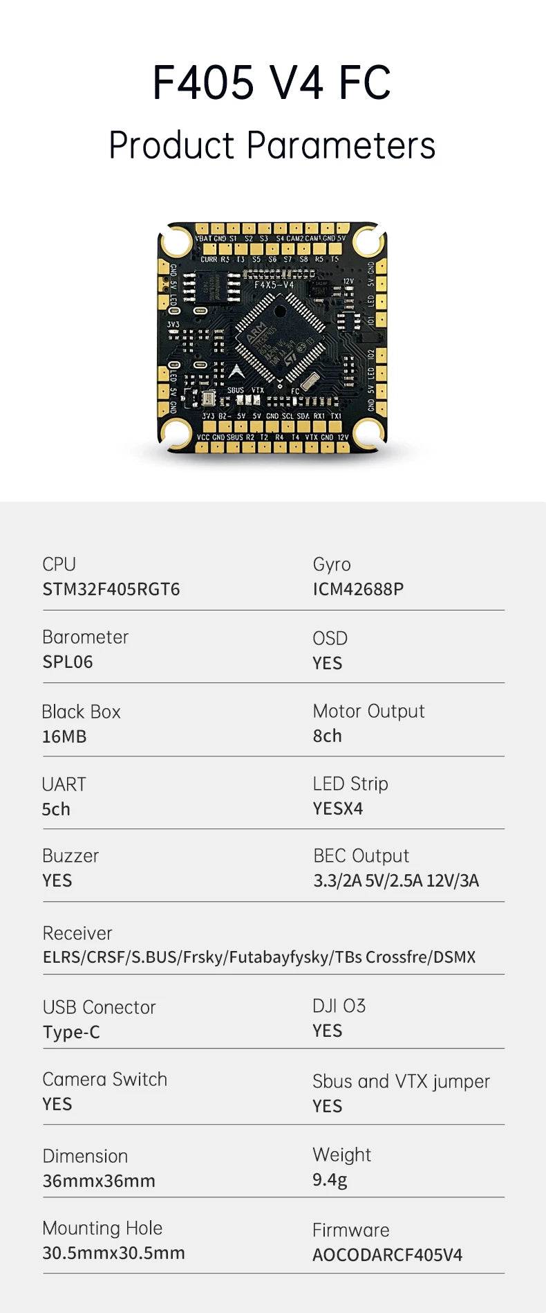 Aocoda-RC F460 V4 F405 60A FC & ESC Stack