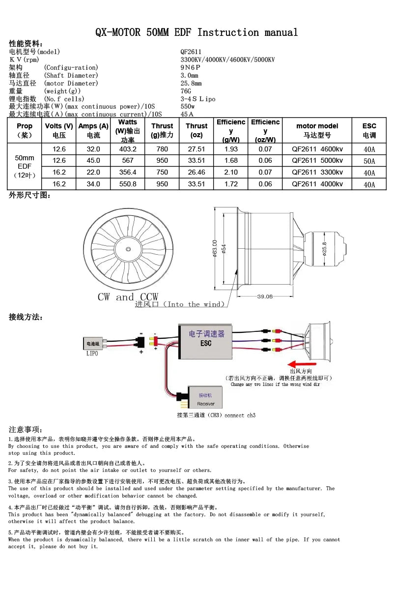 QX-Motor 50mm 12-Blade EDF QF2611 Pro 3300-5000KV